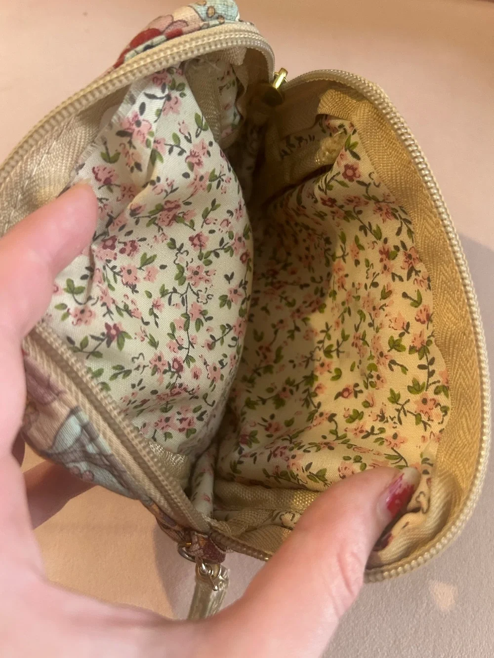 Anna Sui Floral Wristlet Pouch in Cream with Multicolor Blooms